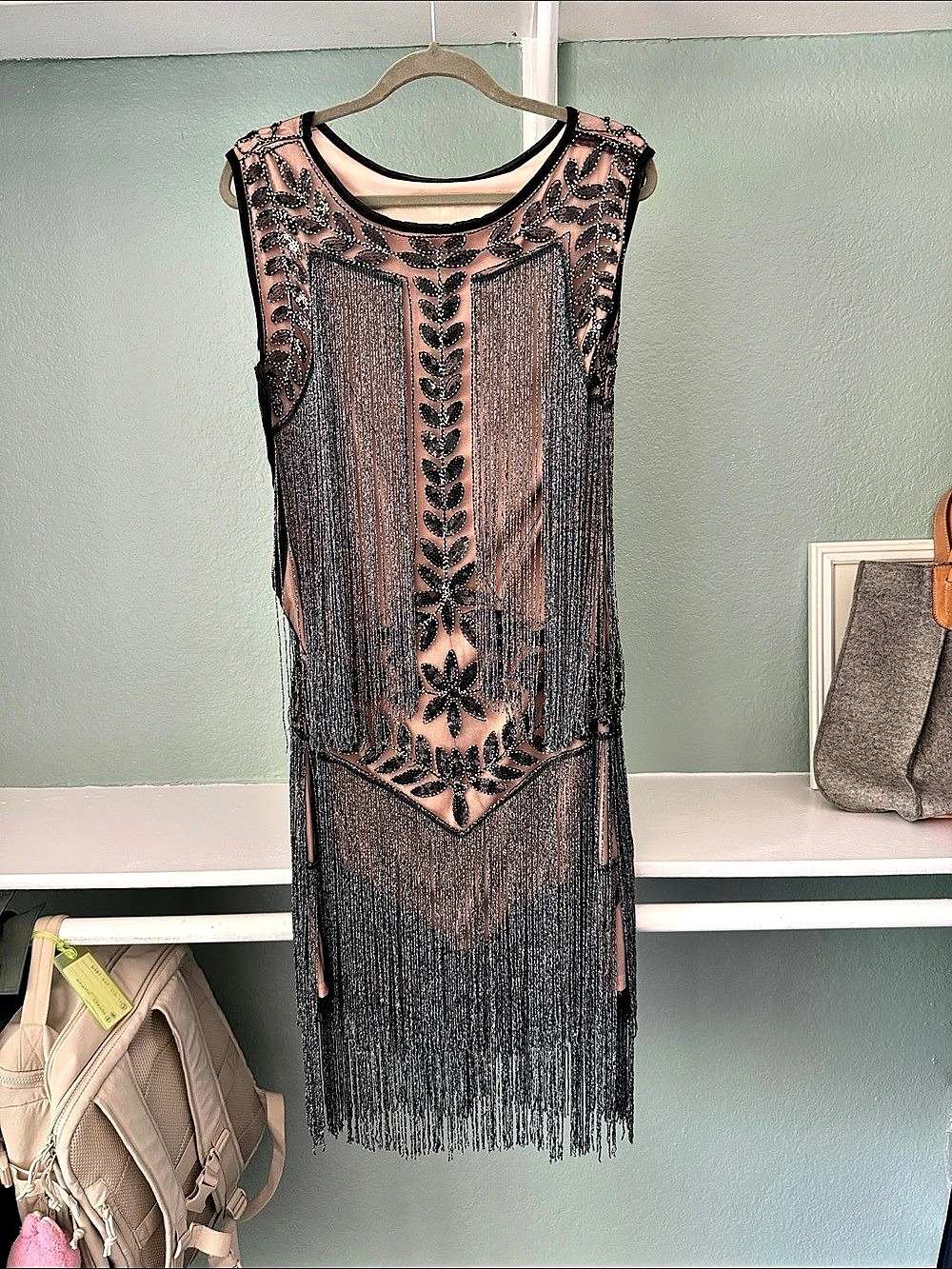 Fringe Flapper Dress in Black & Pink Like New